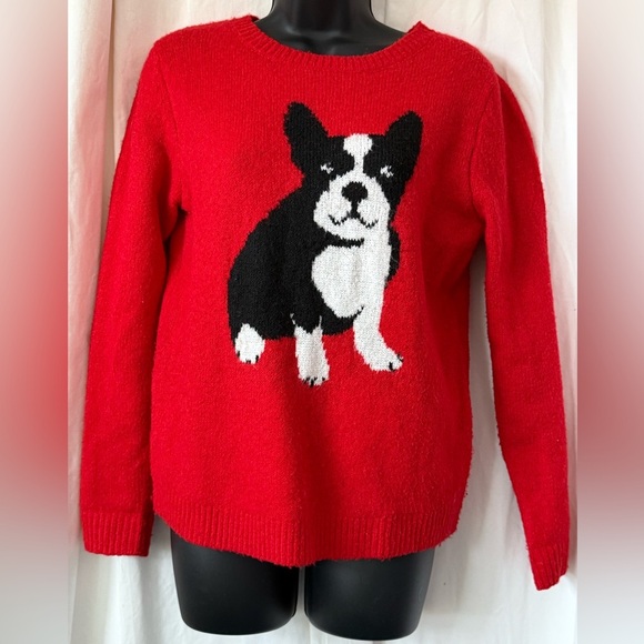 Cupcakes & Cashmere Boston Terrier Red Sweater Womens Sz S Fun & Festive - Picture 1 of 5